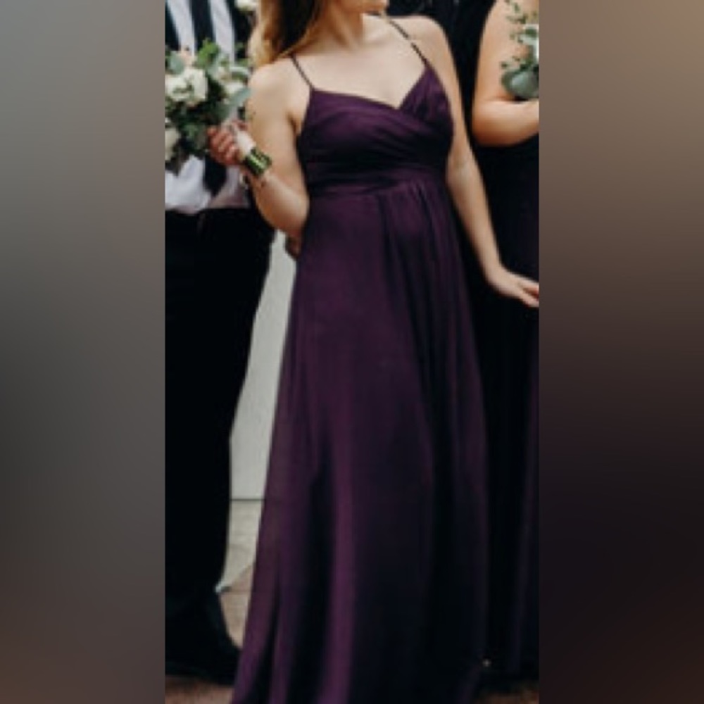 Deep Purple/ Wine Full Length Bridesmaid Dress, size 8, cross cross front